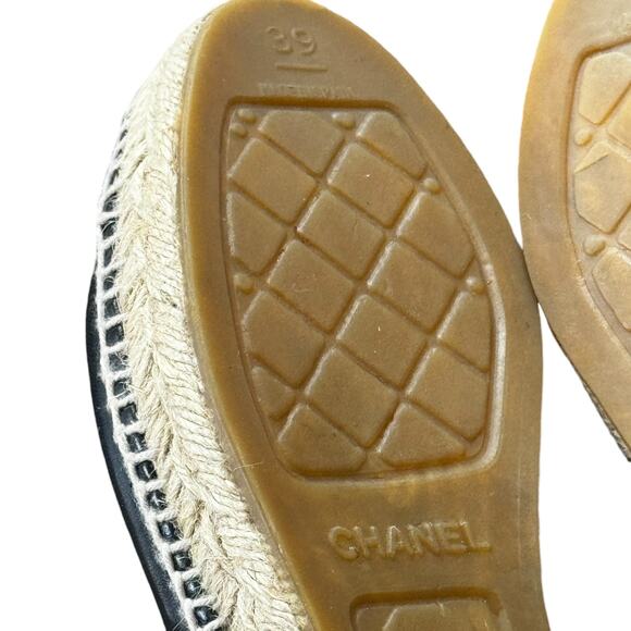 Chanel Black Leather Interlocking CC Logo Espadrilles Flats Size EU 39 - Picture 13 of 14